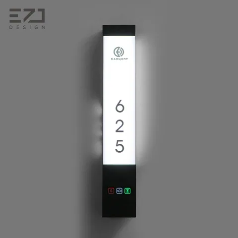 White illuminated electronic hotel door sign with room number