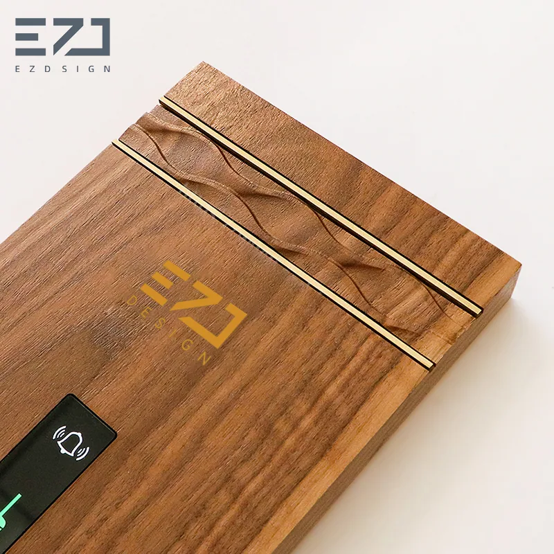 Angled close view of the wood-look surface and visible controls